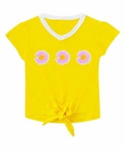 Flash Sale ⌛ Cutie Patootie Yellow & Pink Daisy Patch Tie-Front Short-Sleeve Tee - 👧 Girls 👍