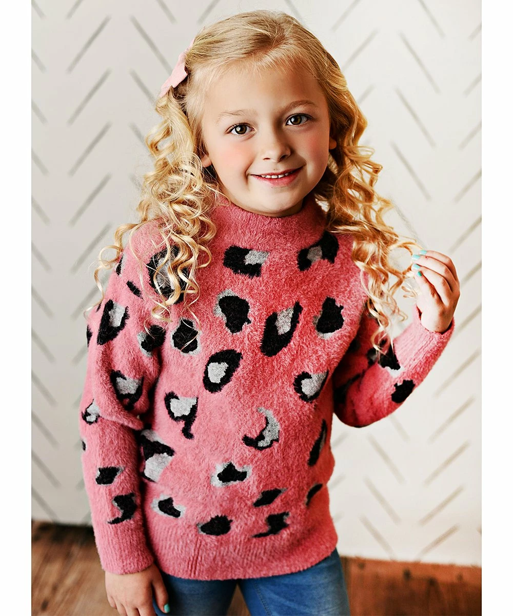New π Oopsie Daisy Pink & Gray Leopard Mock Neck Sweater - Toddler & π§ Girls π - Image 2
