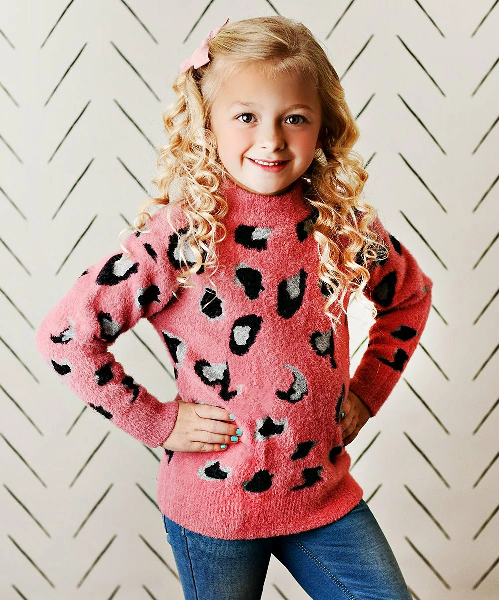New π Oopsie Daisy Pink & Gray Leopard Mock Neck Sweater - Toddler & π§ Girls π