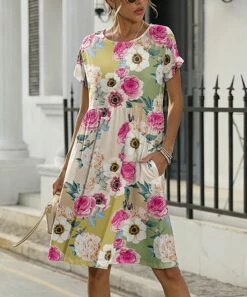 Brand new π Pink Daisy Green & Fuchsia Pocket A-Line π Dress - π© Women βοΈ