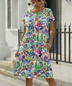 Best deal β€οΈ Pink Daisy White & Jewel-Tone Floral Pocket A-Line π Dress - π© Women π₯