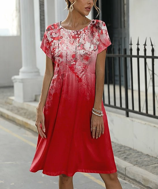 Budget β¨ Pink Daisy Red & White Pocket A-Line π Dress - Plus π - Image 2