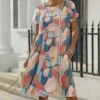 Coupon 😀 Pink Daisy Mauve & Blue Abstract Floral Short-Sleeve Shift 👗 Dress - 👩 Women 😉
