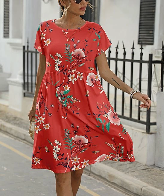 Outlet β¨ Pink Daisy Red & White Floral A-Line π Dress - Plus π₯ - Image 2