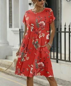 Outlet β¨ Pink Daisy Red & White Floral A-Line π Dress - Plus π₯