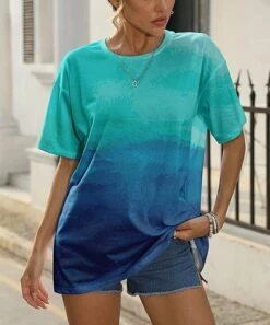 Deals 🔔 Pink Daisy Blue & Turquoise Ombré Oversize Tee - Plus 🥰