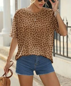 Hot Sale 👍 Pink Daisy Brown & Beige Leopard Tee - 👩 Women 💯