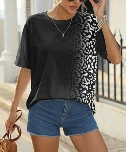 Hot Sale 🌟 Pink Daisy Black & White Leopard Ombré Tee - 👩 Women 🧨