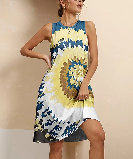 Best deal β Pink Daisy Navy & Yellow Tie-Dye Pocket Sleeveless π Dress - Plus π - Image 2