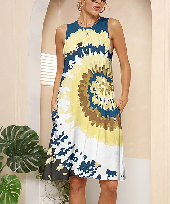 Best deal β Pink Daisy Navy & Yellow Tie-Dye Pocket Sleeveless π Dress - Plus π