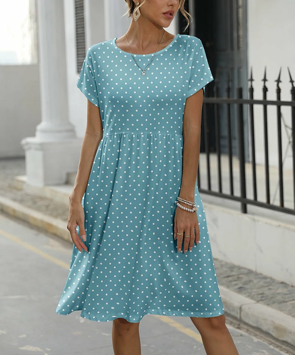Best Sale 𧨠Pink Daisy Light Blue & White Pin Dot Empire-Waist π Dress - π© Women & Plus π - Image 2