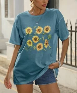 Flash Sale 🧨 Pink Daisy Blue & Yellow Floral Oversize Tee - 👩 Women 🥰