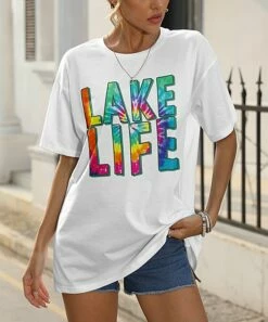 Wholesale βοΈ Pink Daisy White Tie-Dye 'Lake Life' Short-Sleeve Tee - π© Women π