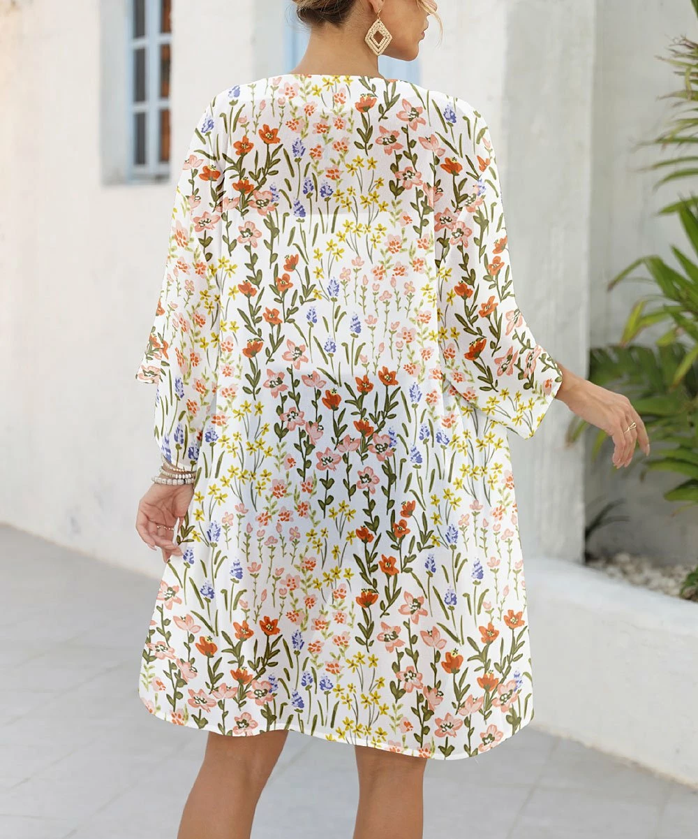 Buy β¨ Pink Daisy Orange & Ecru Floral Sheer Kimono - π© Women π - Image 3
