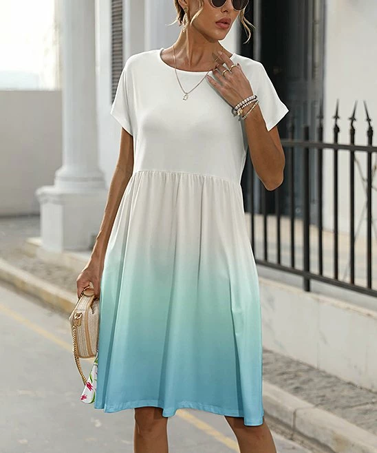 Brand new π Pink Daisy White & Blue OmbrΓ© Short-Sleeve Pocket A-Line π Dress - π© Women π - Image 2