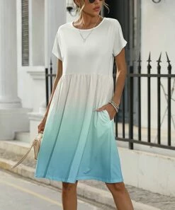 Brand new π Pink Daisy White & Blue OmbrΓ© Short-Sleeve Pocket A-Line π Dress - π© Women π