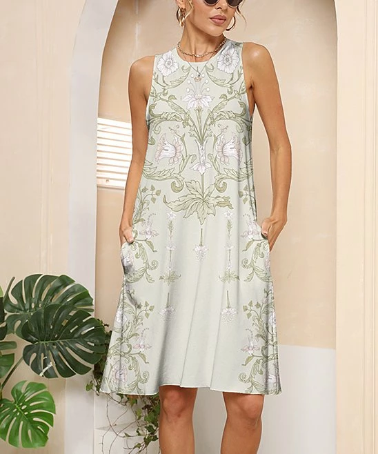 Brand new π Pink Daisy Sage & White Floral Sleeveless Pocket Shift π Dress - π© Women π₯°