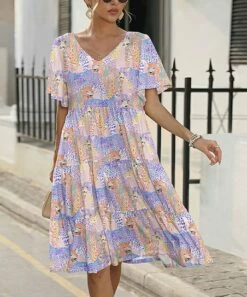 Best deal 🔔 Pink Daisy Pink & Purple Leopards Tiered V-Neck 👗 Dress - Plus 🎁