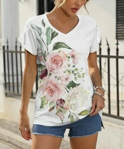 Best reviews of 🔥 Pink Daisy White & Pink Floral V-Neck Tee - 👩 Women 😉