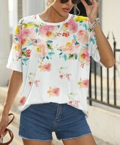 Best deal 🔥 Pink Daisy White & Pink Floral Oversize Crewneck Tee - 👩 Women 😉