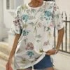 Budget 😀 Pink Daisy White & Blue Floral Oversize Tee - 👩 Women ⭐