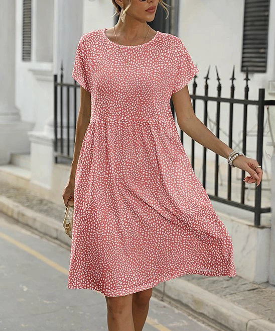 Hot Sale π Pink Daisy Pink & White Dot Short-Sleeve Empire-Waist Shift π Dress - π© Women π - Image 2