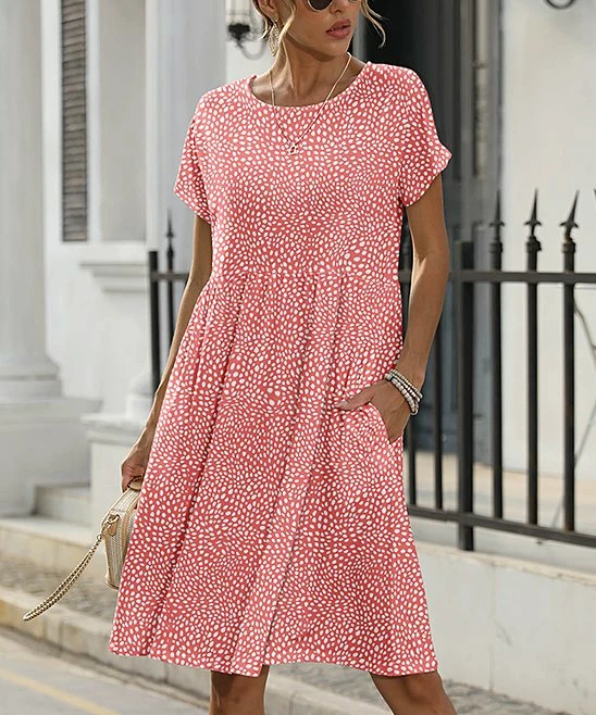 Hot Sale π Pink Daisy Pink & White Dot Short-Sleeve Empire-Waist Shift π Dress - π© Women π
