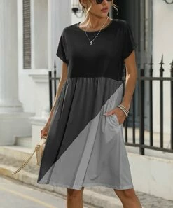 Hot Sale π Pink Daisy Black & Gray Color Block Empire-Waist π Dress - Plus β