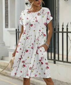 Coupon 🔔 Pink Daisy White & Pink Flower Pocket Shift 👗 Dress - Plus 🛒