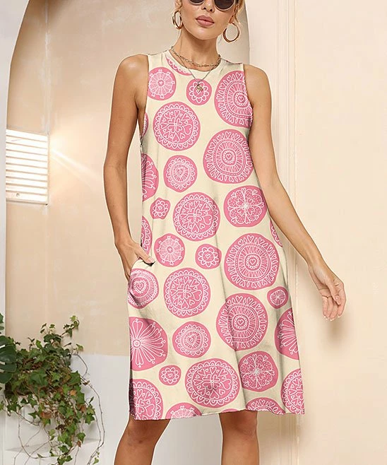 Hot Sale π₯° Pink Daisy Pink & Cream Circle Sleeveless Pocket Shift π Dress - π© Women 𧨠- Image 2
