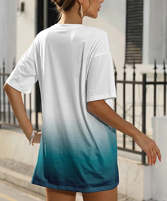 Cheap βοΈ Pink Daisy White & Blue OmbrΓ© Drop Shoulder Oversize Tee - π© Women π - Image 2