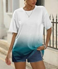 Cheap ✔️ Pink Daisy White & Blue Ombré Drop Shoulder Oversize Tee - 👩 Women 😀