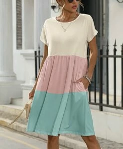Discount 🎉 Pink Daisy Beige & Pink Color Block Empire-Waist 👗 Dress - 👩 Women 🎁