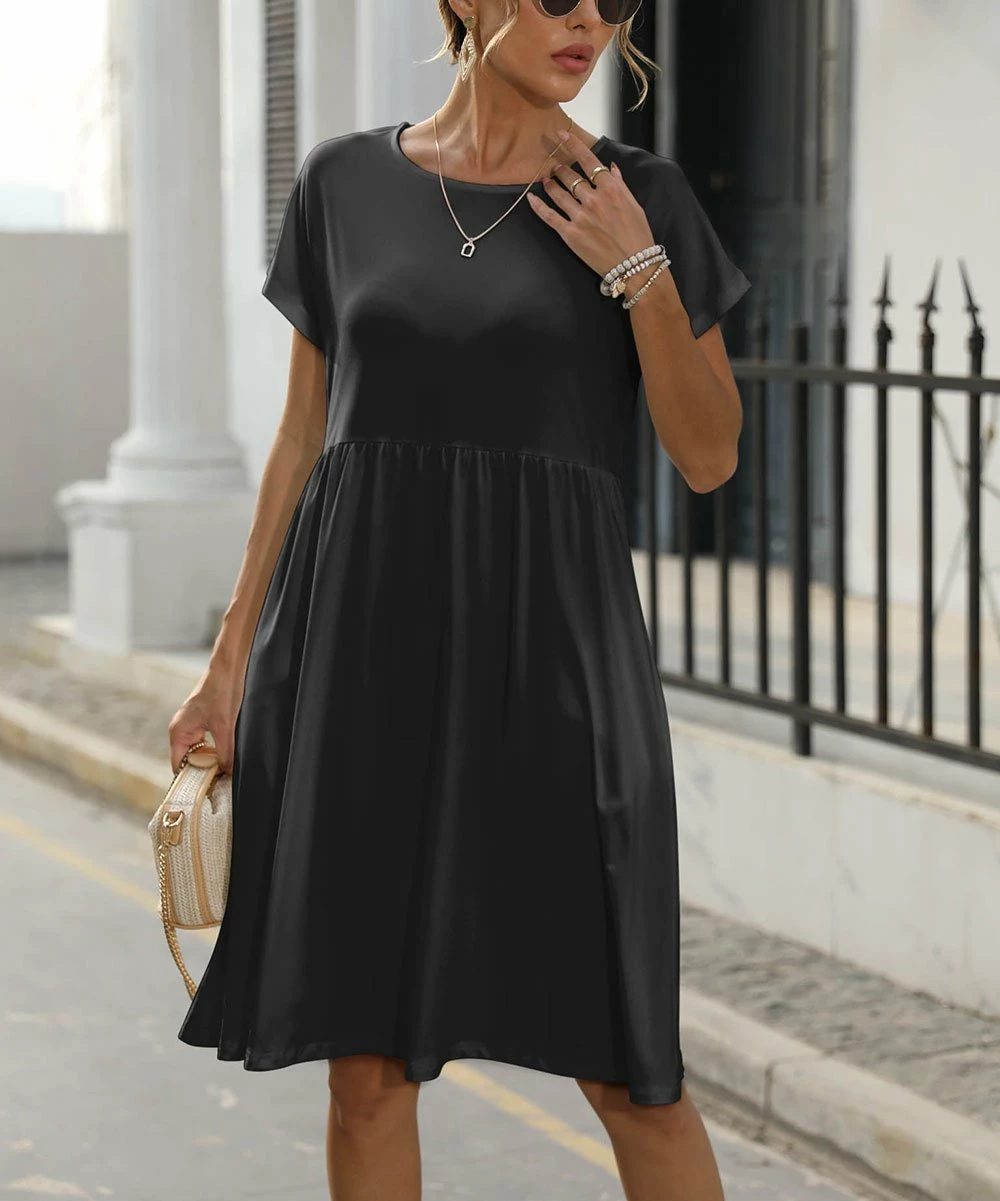 Hot Sale π₯ Pink Daisy Black Pocket Short-Sleeve π Dress - π© Women π₯ - Image 2