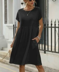 Hot Sale π₯ Pink Daisy Black Pocket Short-Sleeve π Dress - π© Women π₯