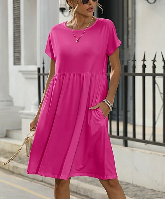 Buy π Pink Daisy Fuchsia Pocket Short-Sleeve Empire-Waist π Dress - π© Women π€©