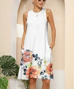 Outlet 😍 Pink Daisy White & Coral Floral Sleeveless Shift 👗 Dress - 👩 Women 🎉