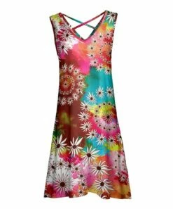 Brand new 🥰 Lily Pink Daisy Crisscross V-Neck Sleeveless A-Line 👗 Dress - Plus ⭐
