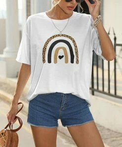 Best reviews of 👏 Pink Daisy White Leopard Rainbow Oversize Tee - Plus 😉