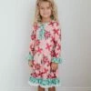 New 👍 Oopsie Daisy Pink & Green Poinsettia Button-Front Long-Sleeve 👗 Dress - Toddler & 👧 Girls 🎁