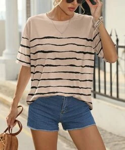 Cheapest 👍 Pink Daisy Off-White & Black Stripe Oversize Tee - 👩 Women 🧨