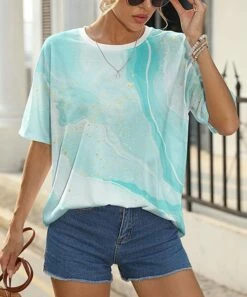 Best Sale 𧨠Pink Daisy White & Blue Marble Oversize Tee - Plus β