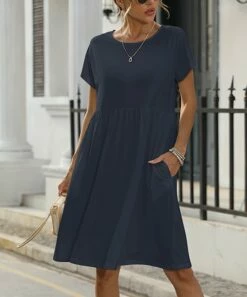 Promo π Pink Daisy Navy Pocket A-Line π Dress - Plus βοΈ