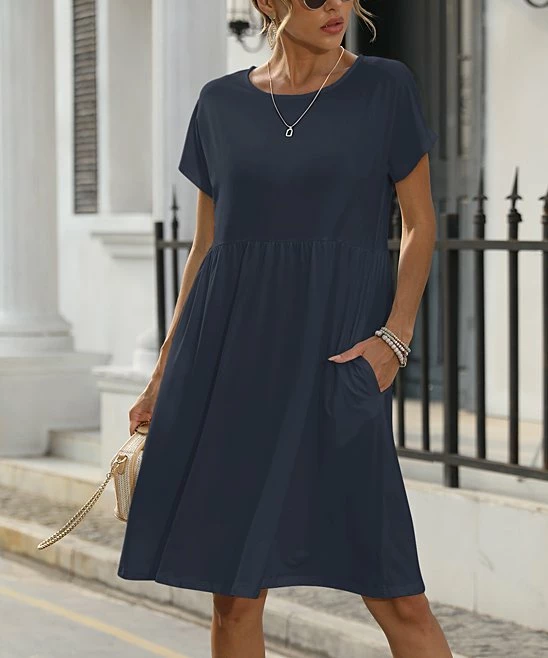 Promo π Pink Daisy Navy Pocket A-Line π Dress - Plus βοΈ