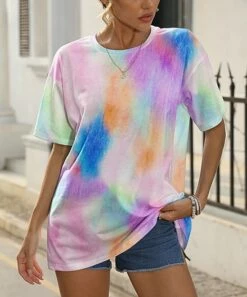 Budget 🛒 Pink Daisy Purple & Blue Tie-Dye Oversize Tee - 👩 Women 🧨