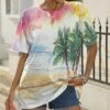 Wholesale 😀 Pink Daisy Pink & Yellow Watercolor Beach Oversize Tee - 👩 Women 🔥