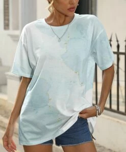 Best deal 👏 Pink Daisy Blue & White Marble Oversize Tee - Plus 👍