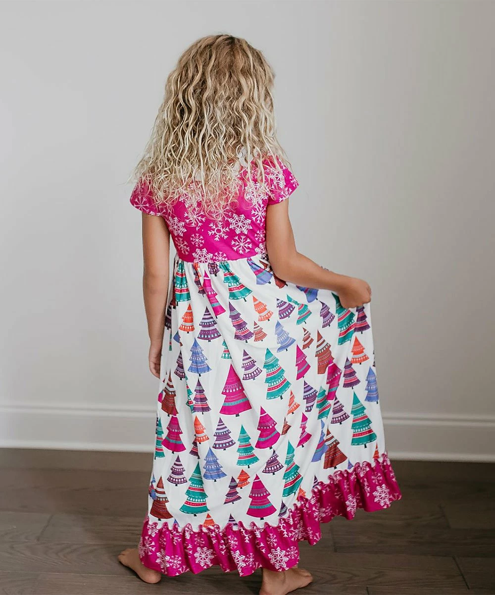 Best reviews of π― Oopsie Daisy Pink & White Snowflake Holiday Tree Ruffle-Detail Cap-Sleeve π Dress - Toddler & π§ Girls π₯ - Image 2