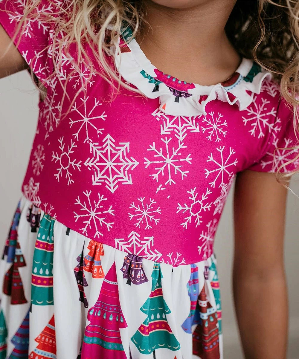 Best reviews of π― Oopsie Daisy Pink & White Snowflake Holiday Tree Ruffle-Detail Cap-Sleeve π Dress - Toddler & π§ Girls π₯ - Image 3