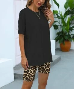 Top 10 π Pink Daisy Gray Oversize Tee & Brown Leopard Bike Shorts - π© Women π€©